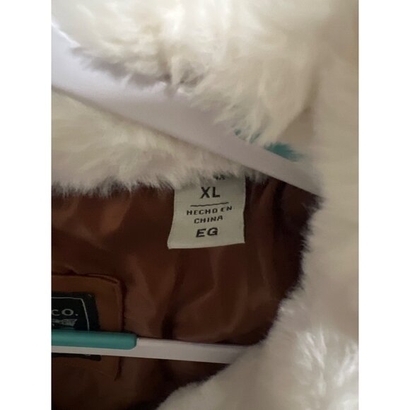 Levis Brown Faux Leather Sherpa Collar Puffer Jacket With Zipper Pockets Size XL - Picture 9 of 9